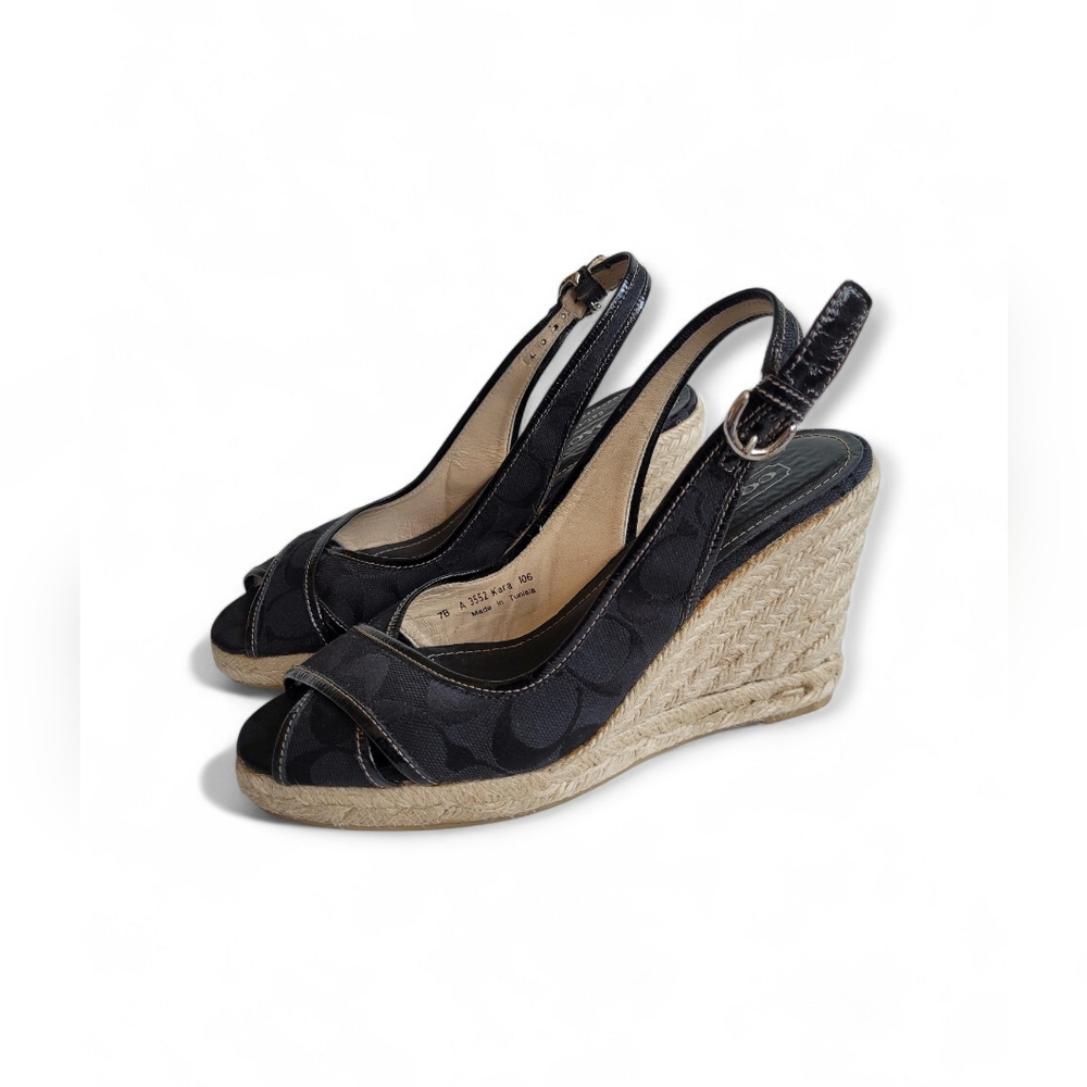 Coach Kara Monongram Jute Espadrilles Slingback Black 7B
